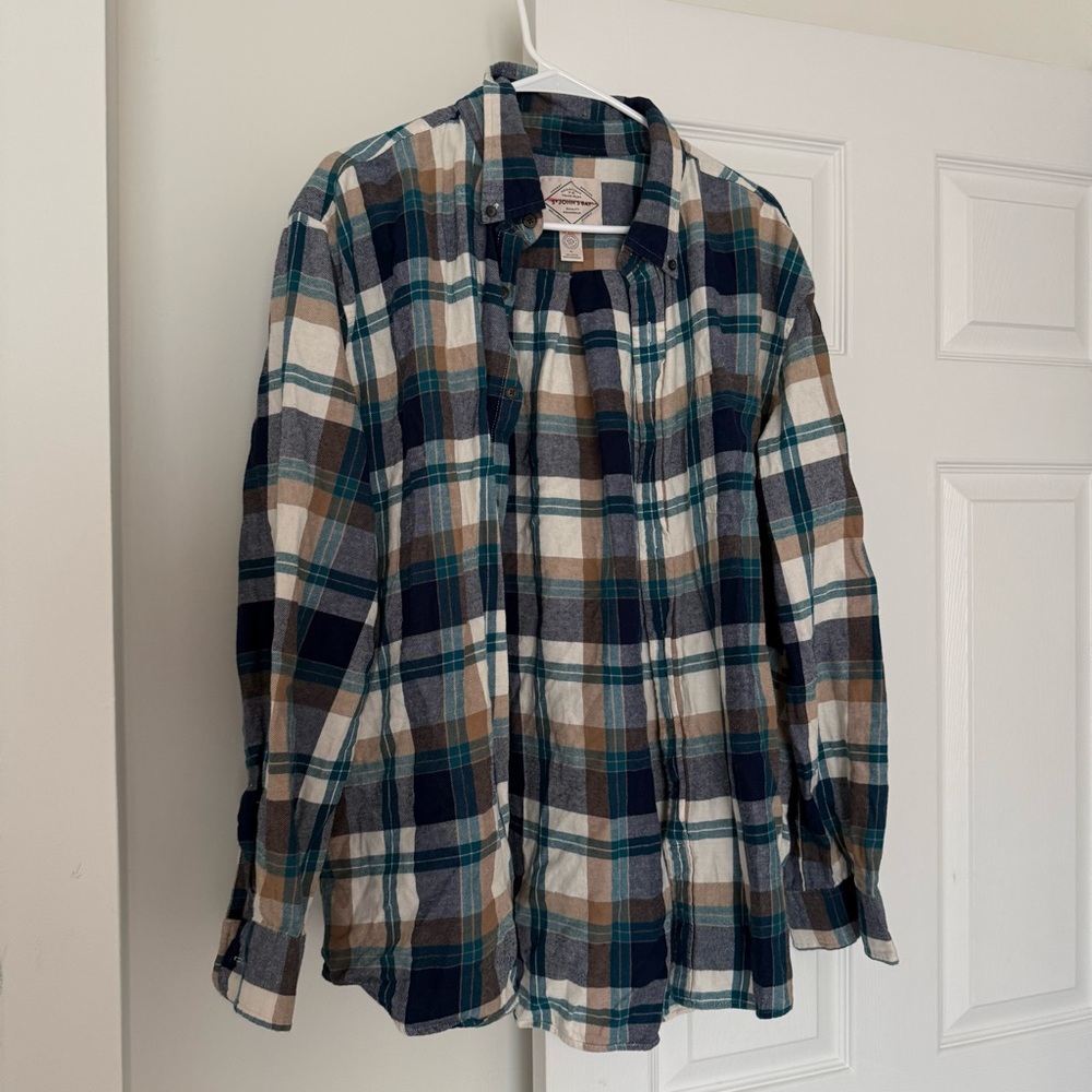 St.Johns Bay Mens Plaid Button Front long Sleeve Flannel Shirt XL